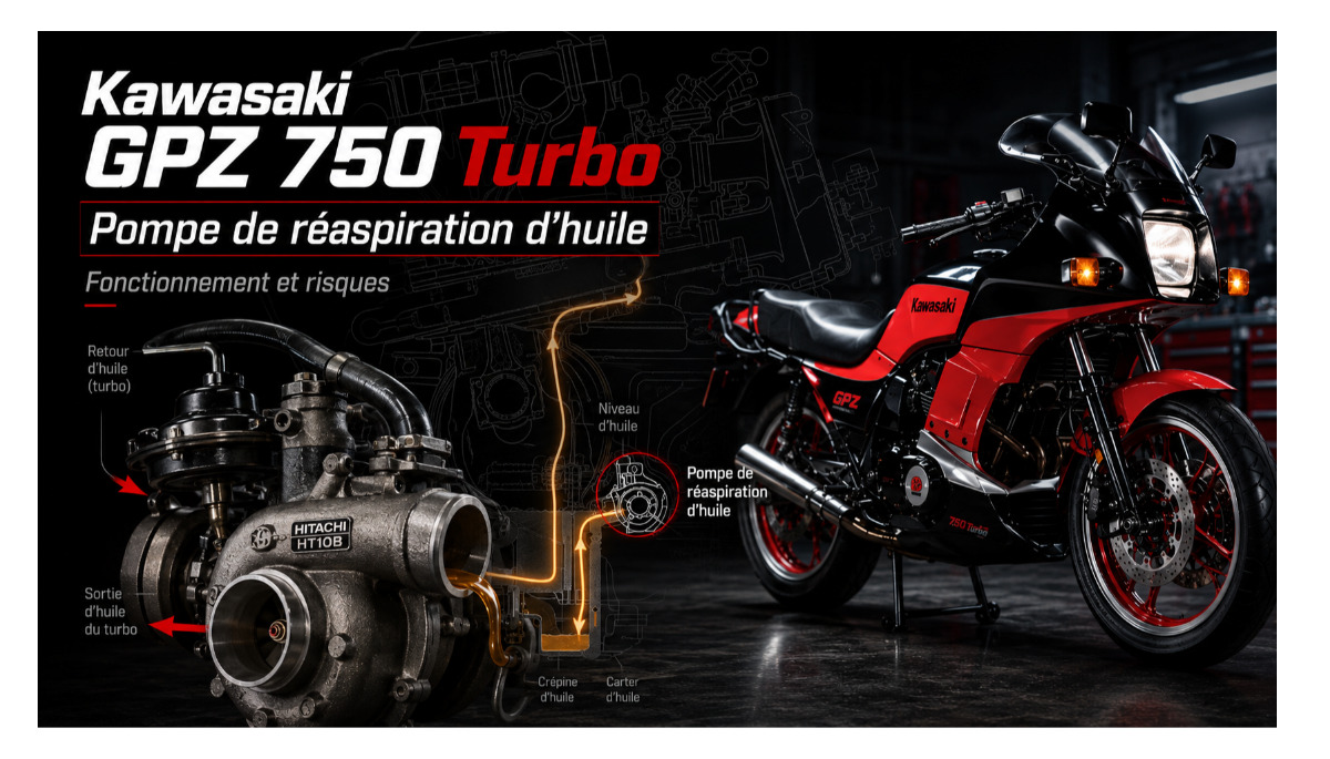Turbo Kawasaki GPZ 750 Turbo Hitachi HT10B : retour d’huile et pompe de réaspiration