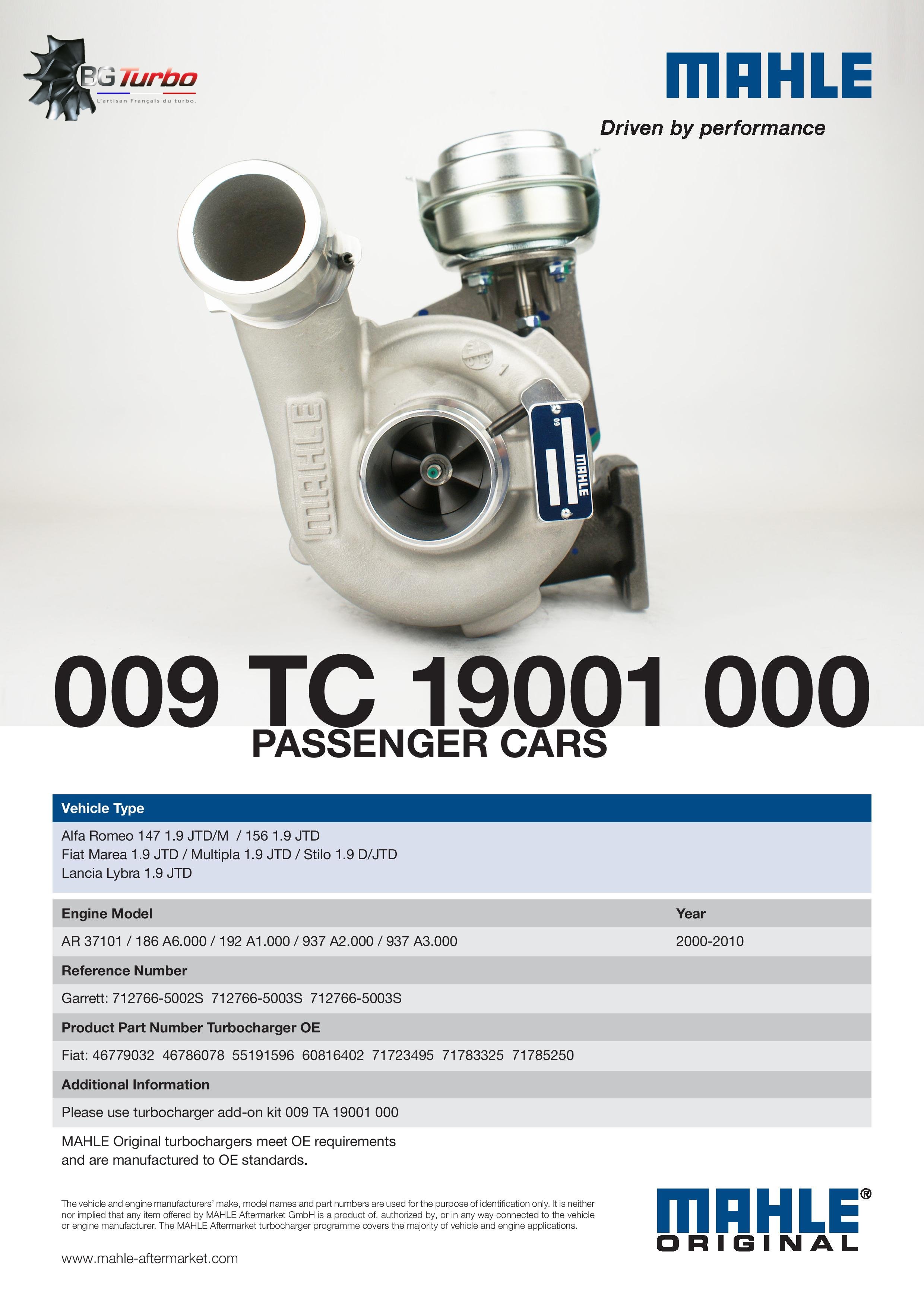 Turbo TURBO MAHLE GT1749V NEUF ADAPTABLE - ALFA ROMEO FIAT LANCIA 147 156 MAREA MULTIPLA LYBRA M724 1,9 109 CV - 712766-0003
