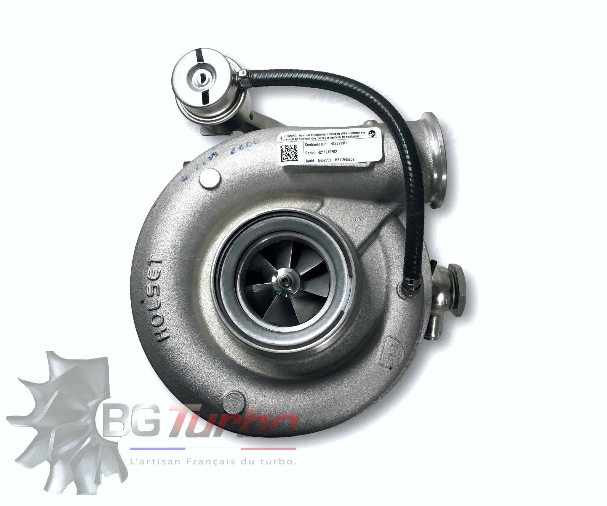 Turbo Turbocompresseur HOLSET HX55WM référence 4045102 pour moteur Iveco Marine Cursor 8 diesel, compatible selon montage avec les références HOLSET / Cummins 4033329, 4033329H, 4045101 et 4045102, ainsi qu'avec les références OE Iveco 8043483 et 5452052. Turbo notamment associé aux applications marines Iveco Cursor 8 à partir de 2005
