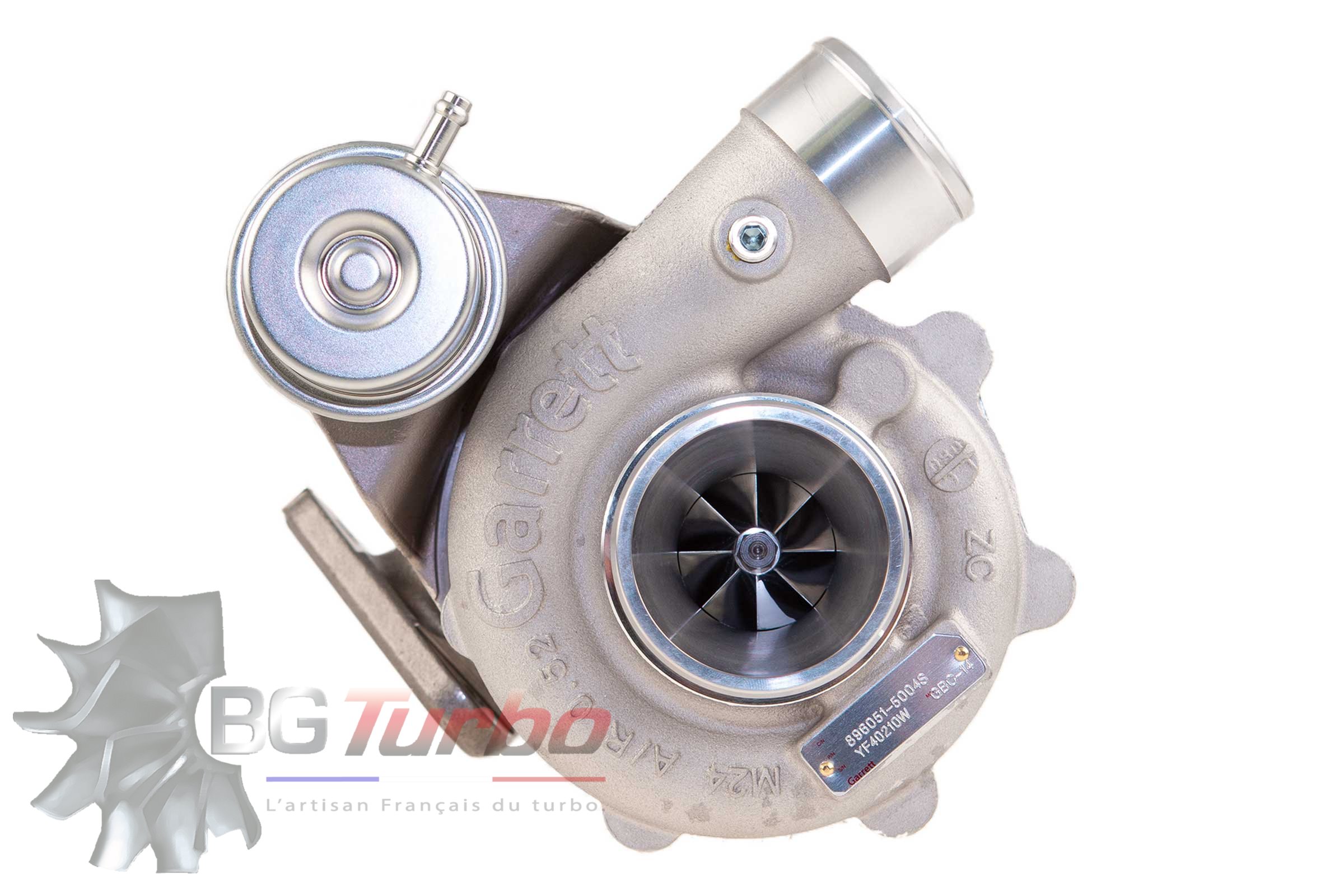 Turbo TURBO - NEUF - VL - FULL TURBO, 0.45 O/V, 3-BOLT / 4-BOLT, WG - 896051-5004S - GBC14-200 Roue compresseur taillée masse inducer 34/exducer 46mm. CHRA sur paliers, carter échappement avec waste gate intégrée. Jusqu'à 200cv.

