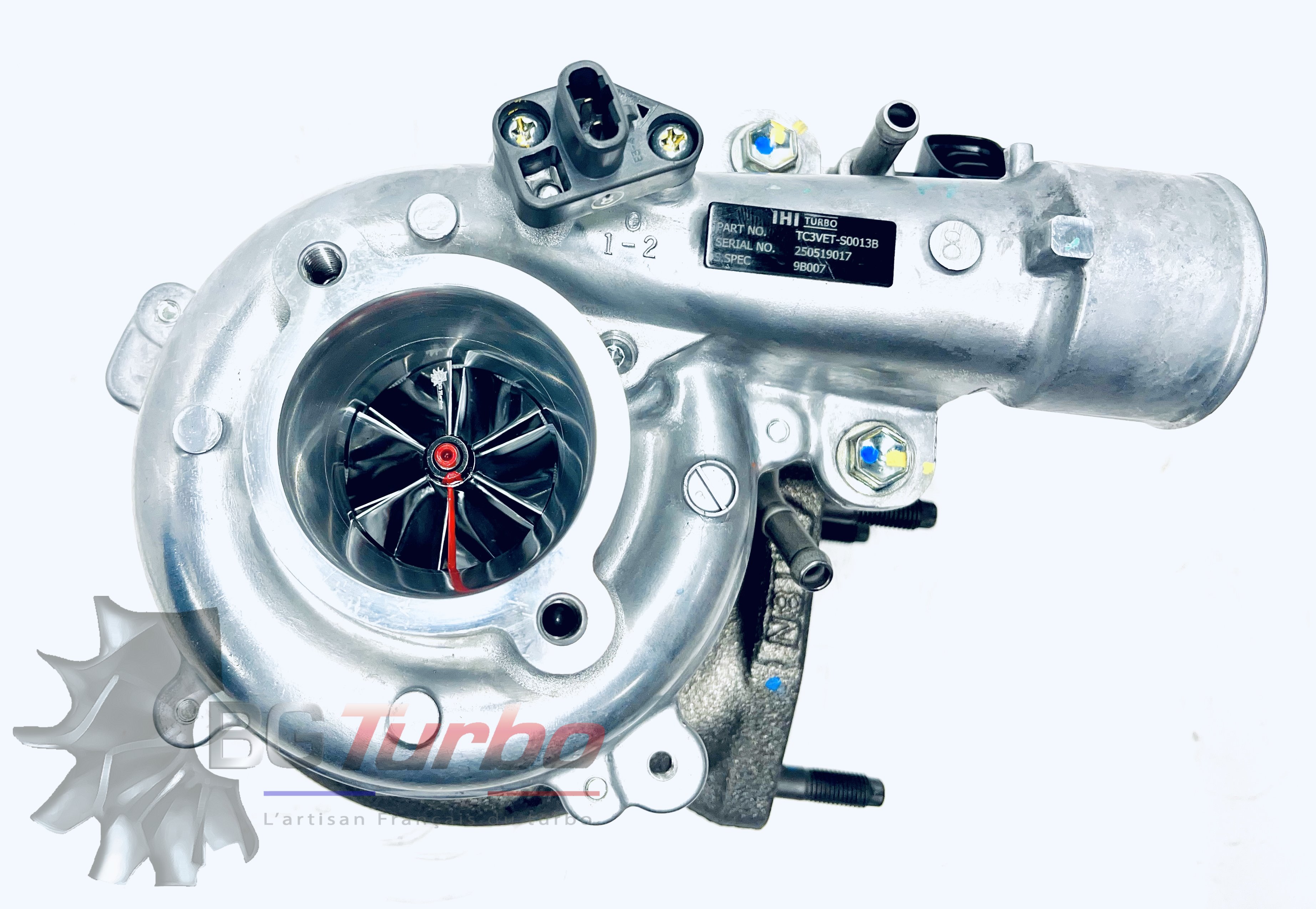 Turbo TURBO - HYBRIDE - NEUF OE PRÉPARÉ EN FRANCE - STAGE1 - CT - 6+6 pales - MFS PERFORMANCE 1061Diamètre admission - Ind : 38,99 mm / Exd : 58,01 mm / Angle : 30°
