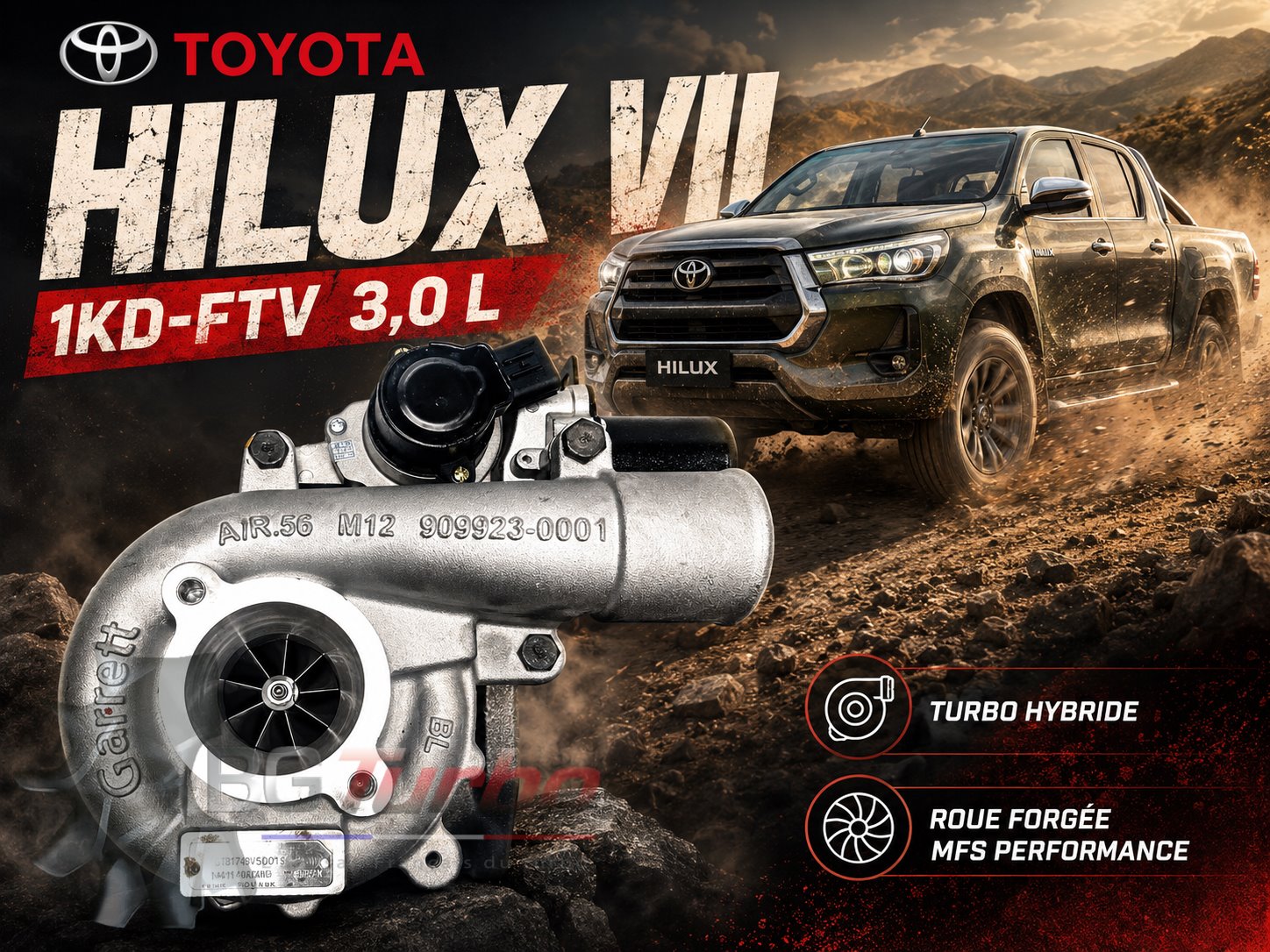 Turbo TURBO NEUF HYBRIDE STAGE 2 GARRETT GTB2260V - MOTEUR 1KD-FTV - TOYOTA HILUX INNOVA HIACE LAND CRUISER - 1720130110 - 9B001 - VAB30015 - TC1VEDS0015B - TC1VED-S0015B - 909930-5001Y - 909930-0001 - 953907-5001S - 953907-0001 - JUSQU'A 265CV +38% ET 550NM +70%

