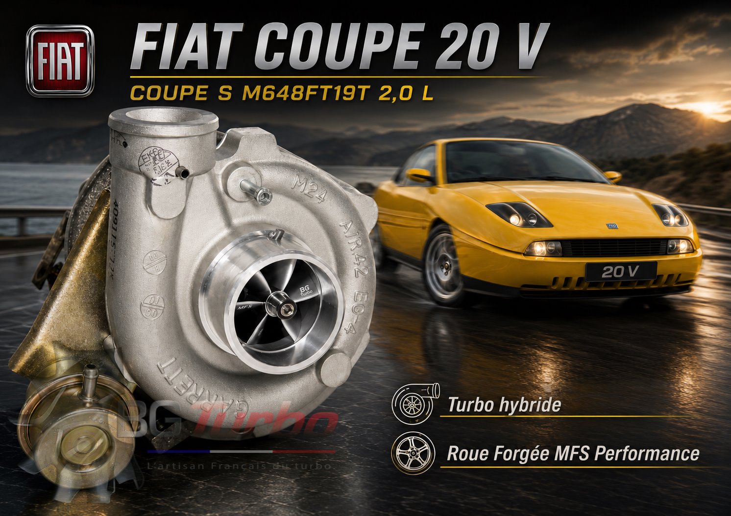 Turbo TURBO - HYBRIDE - &nbsp;NEUF OE PRÉPARÉ EN FRANCE &nbsp;- STAGE1 - 0 - 5+5 pales - MFS PERFORMANCE 2541Diamètre admission - Ind : 42,56 mm / Exd : 60,13 mm / Angle : 18°
