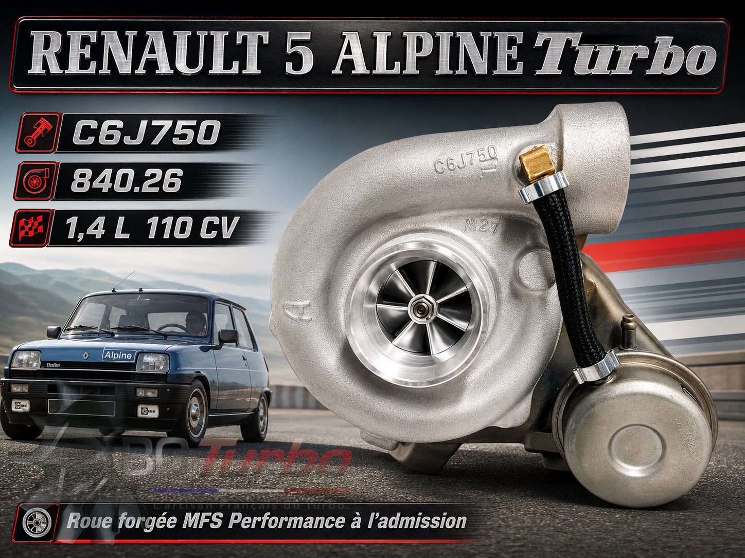 Turbo TURBO - HYBRIDE - E/S PRÉPARÉ EN FRANCE - STAGE1 - 6+6 pales - MFS PERFORMANCE 3101Diamètre admission - Ind : 37,74 mm / Exd : 60,25 mm / Angle : 0°
