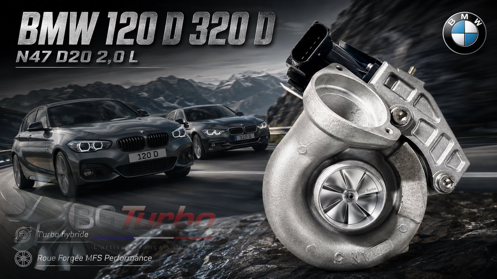 Turbo TURBO - HYBRIDE - &nbsp;NEUF OE PRÉPARÉ EN FRANCE &nbsp;- STAGE1 - 0 - 6+6 pales - MFS PERFORMANCE D407Diamètre admission - Ind : 38,35 mm / Exd : 51 mm / Angle : 0°
