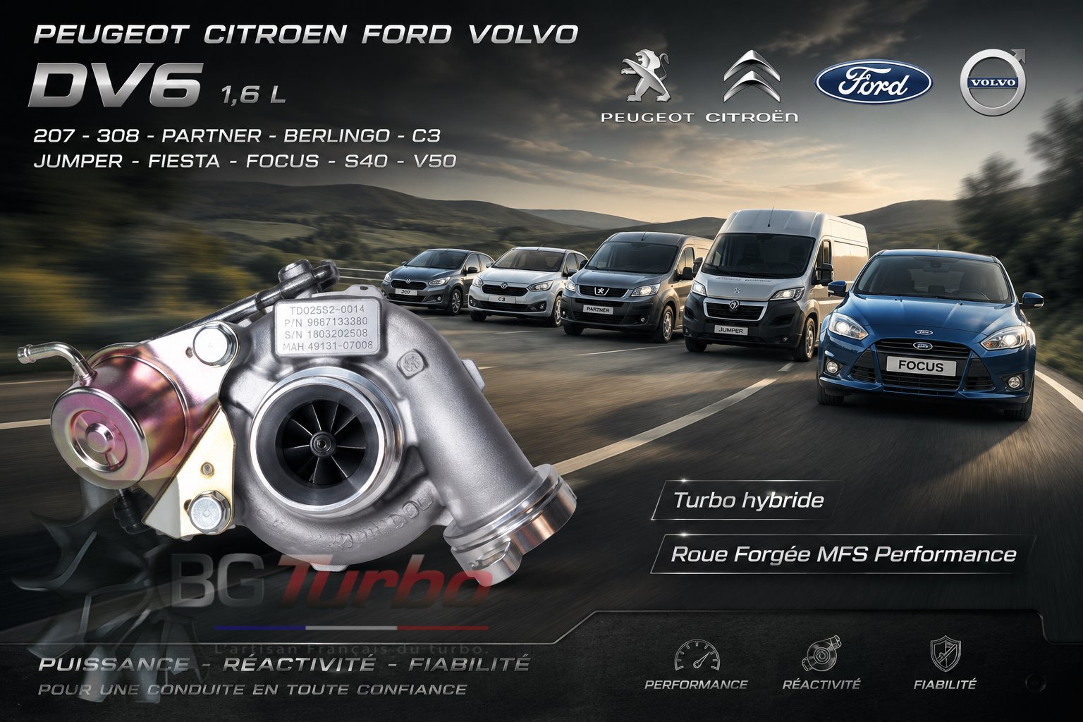 Turbo TURBO - HYBRIDE - &nbsp;NEUF OE PRÉPARÉ EN FRANCE &nbsp;- STAGE1 - 0 - 6+6 pales - MFS PERFORMANCE D209
Diamètre admission - Ind : 29,07 mm / Exd : 39,98 mm / Angle : 30°
