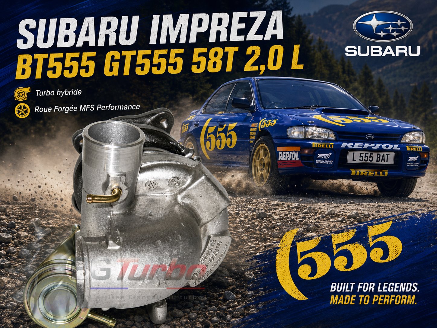 Turbo TURBO - HYBRIDE - NEUF OE PRÉPARÉ EN FRANCE - STAGE1 - TD05H-16B - 6+6 pales - MFS PERFORMANCE D6D3Diamètre admission - Ind : 46,47 mm / Exd : 60 mm / Angle : 0°
