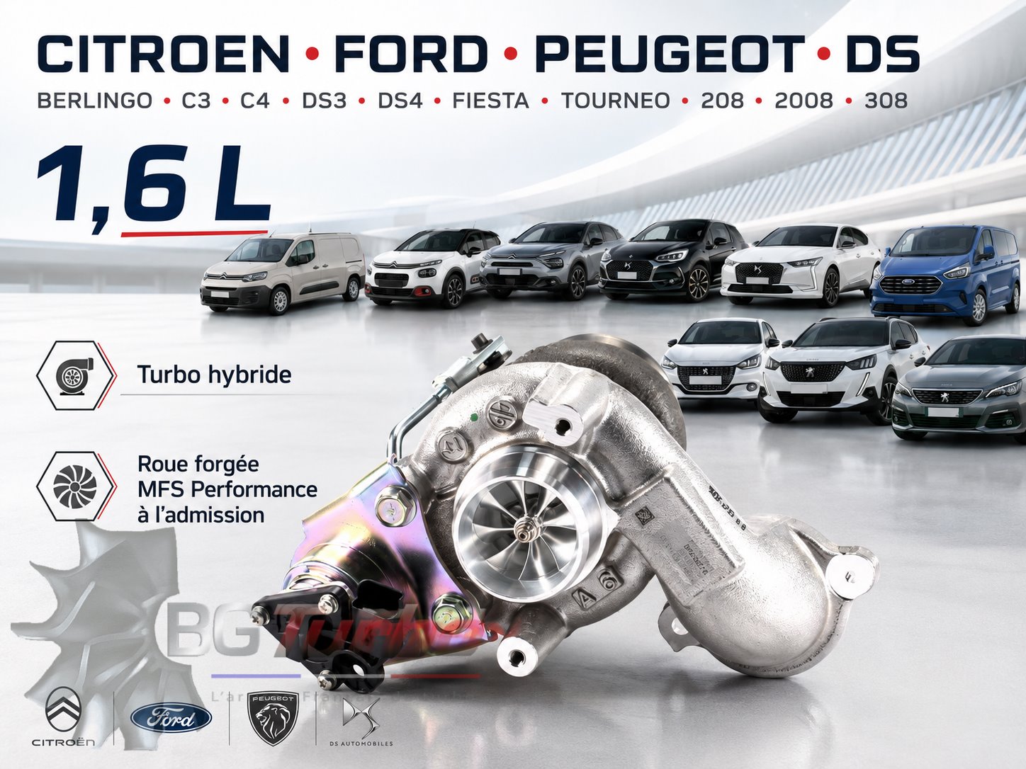 Turbo TURBO - HYBRIDE - &nbsp;NEUF OE PRÉPARÉ EN FRANCE &nbsp;- STAGE1 - 0 - 6+6 pales - MFS PERFORMANCE D203Diamètre admission - Ind : 28,91 mm / Exd : 39,98 mm / Angle : 0°
