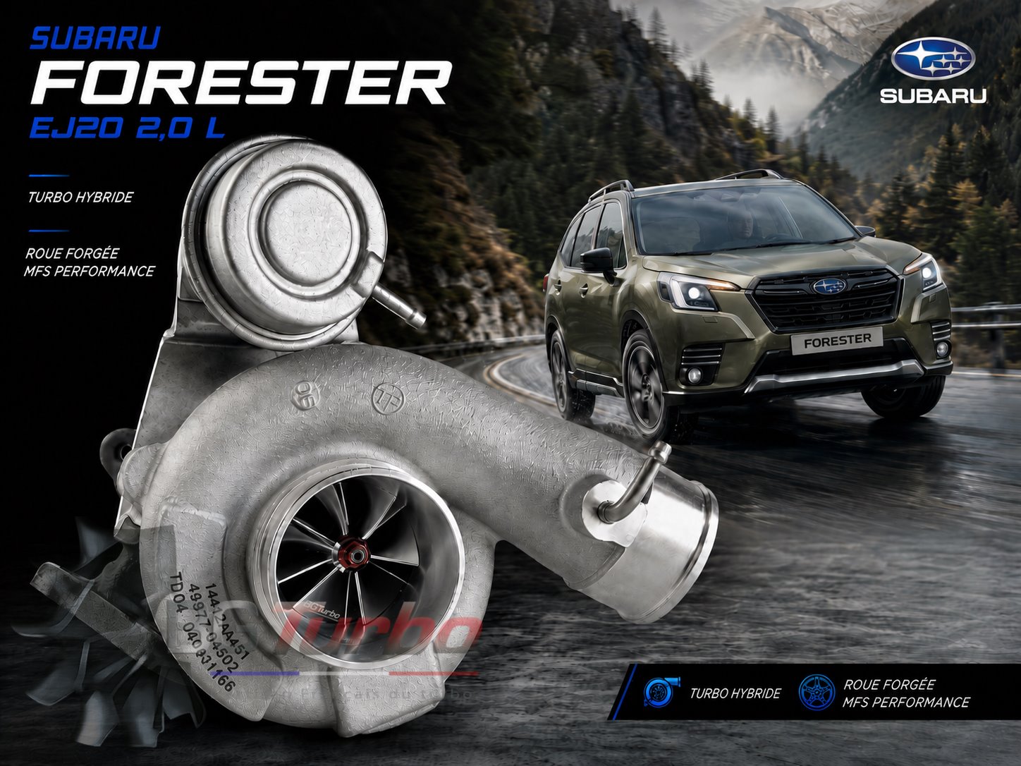 Turbo TURBO - HYBRIDE - &nbsp;NEUF OE PRÉPARÉ EN FRANCE &nbsp;- STAGE1 - 0 - 6+6 pales - MFS PERFORMANCE D434Diamètre admission - Ind : 40,68 mm / Exd : 56,02 mm / Angle : 30°
