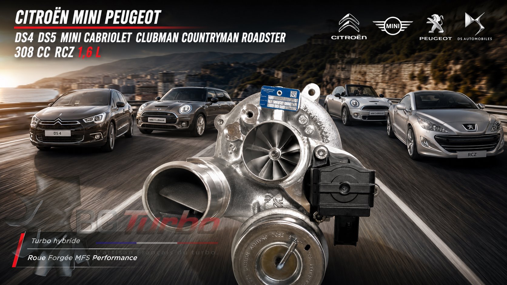 Turbo TURBO - HYBRIDE - &nbsp;NEUF OE PRÉPARÉ EN FRANCE &nbsp;- STAGE1 - K03 - 6+6 pales - MFS PERFORMANCE K3A5Diamètre admission - Ind : 37,84 mm / Exd : 50,96 mm / Angle : 18°
