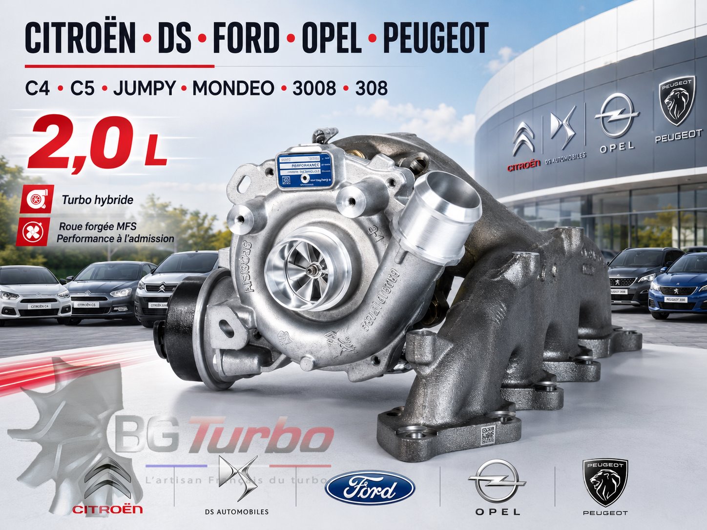 Turbo TURBO - HYBRIDE - &nbsp;NEUF OE PRÉPARÉ EN FRANCE &nbsp;- STAGE1 - 0 - 6+6 pales - MFS PERFORMANCE K304
Diamètre admission - Ind : 34,53 mm / Exd : 50,96 mm / Angle : 30°
