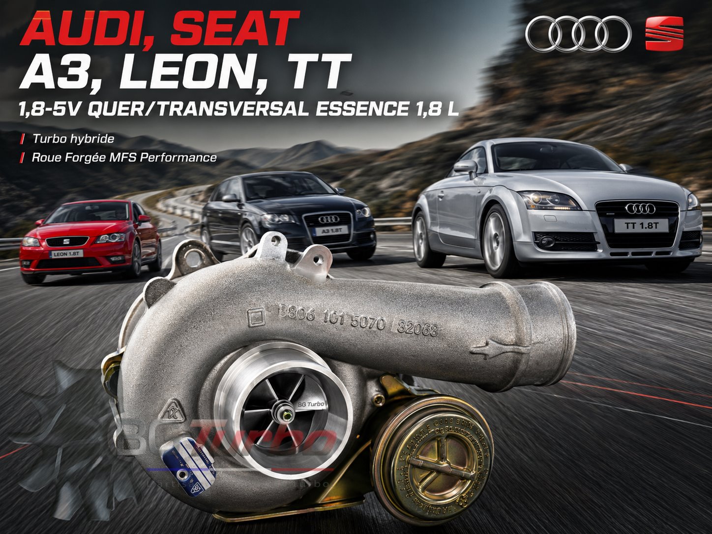Turbo TURBO - HYBRIDE - &nbsp;NEUF OE PRÉPARÉ EN FRANCE &nbsp;- STAGE1 - K04 - 4+4 pales - MFS PERFORMANCE K441
Diamètre admission - Ind : 41,94 mm / Exd : 56,08 mm / Angle : 30° CODE MOTEUR BAM
