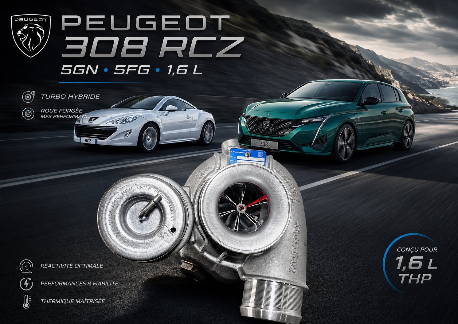 Turbo TURBO - HYBRIDE - &nbsp;NEUF OE PRÉPARÉ EN FRANCE &nbsp;- STAGE2 - 0 - 6+6 pales - MFS PERFORMANCE K3E5
Diamètre admission - Ind : 43,3 mm / Exd : 56,08 mm / Angle : 30°
