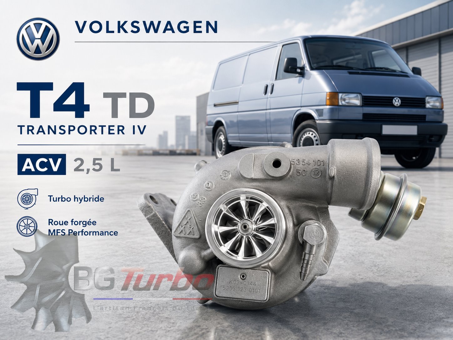 Turbo TURBO - HYBRIDE - &nbsp;NEUF OE PRÉPARÉ EN FRANCE &nbsp;- STAGE1 - K14 - 6+6 pales - MFS PERFORMANCE K141Diamètre admission - Ind : 35 mm / Exd : 49,9 mm / Angle : 30°
