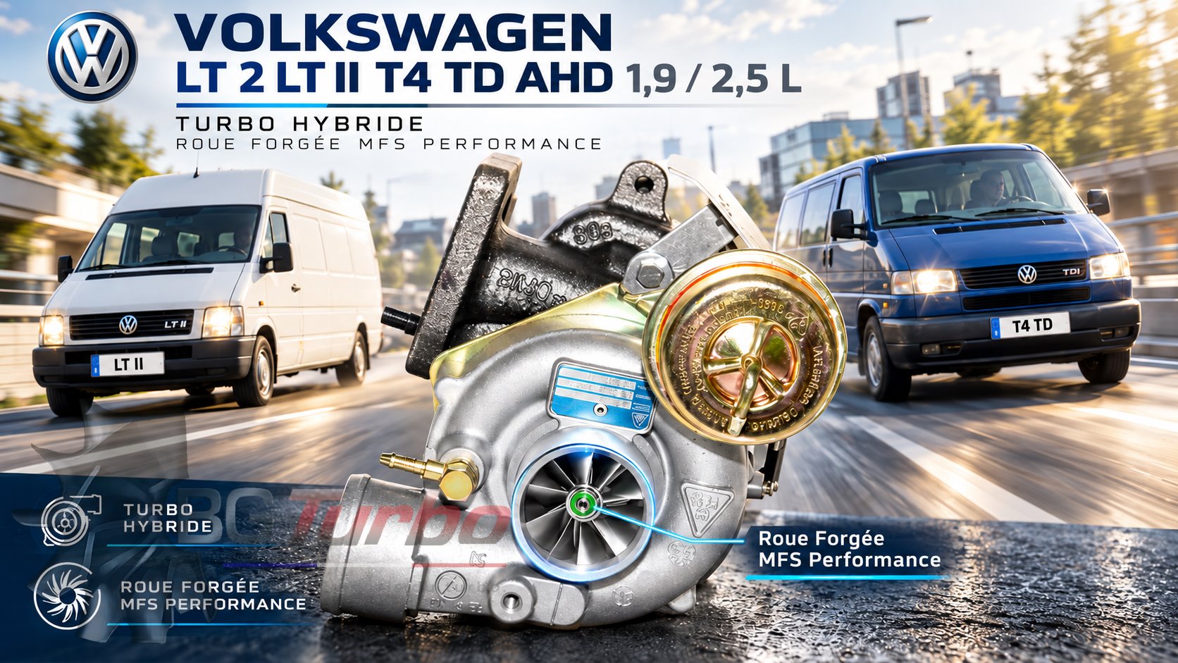 Turbo TURBO - HYBRIDE - &nbsp;NEUF OE PRÉPARÉ EN FRANCE &nbsp;- STAGE1 - 0 - 6+6 pales - MFS PERFORMANCE K141Diamètre admission - Ind : 35 mm / Exd : 49,9 mm / Angle : 30°

