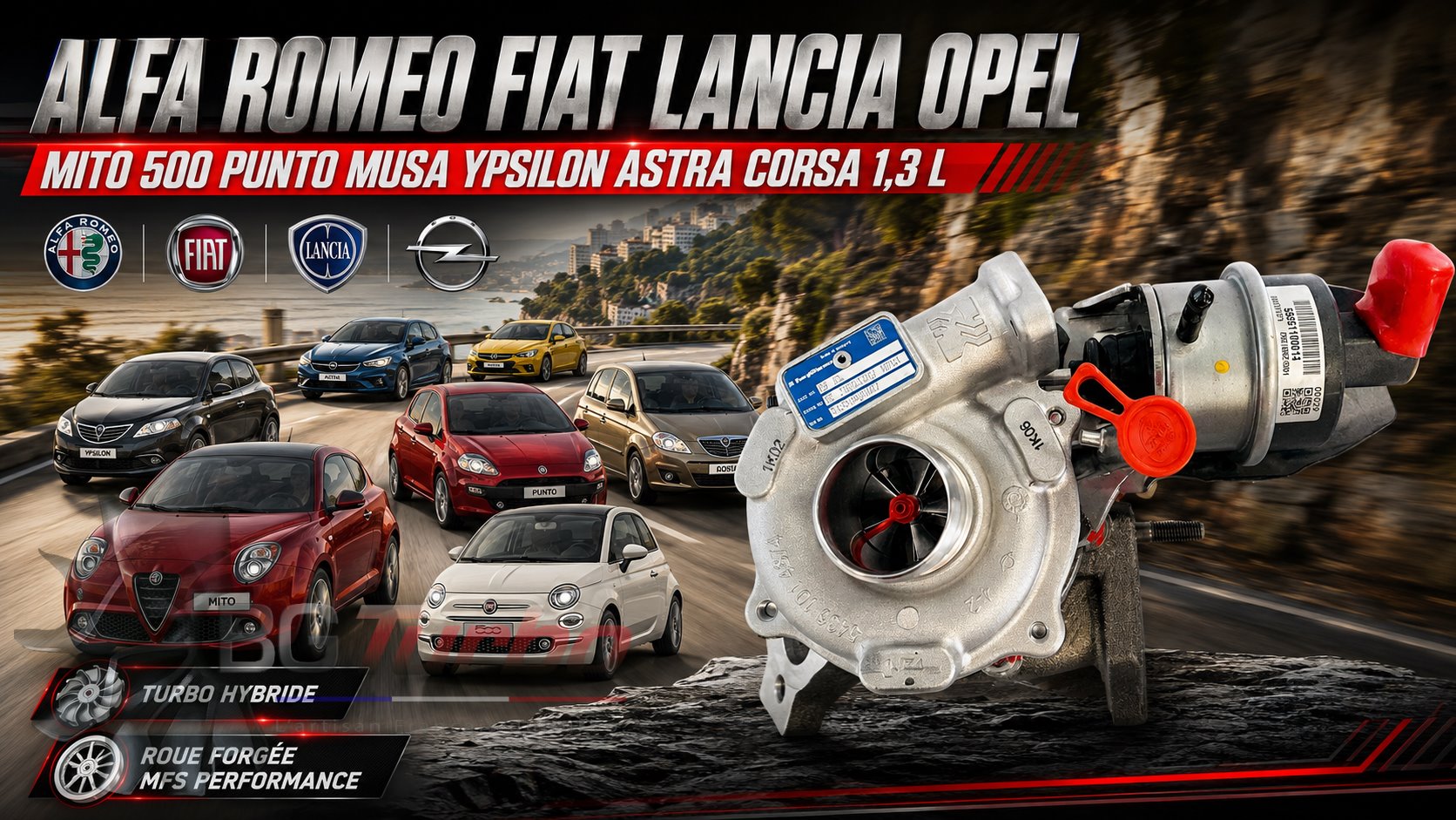 Turbo TURBO - HYBRIDE - &nbsp;NEUF OE PRÉPARÉ EN FRANCE &nbsp;- STAGE2 - 0 - 6+6 pales - MFS PERFORMANCE 3416Diamètre admission - Ind : 29,45 mm / Exd : 41 mm / Angle : 30°
