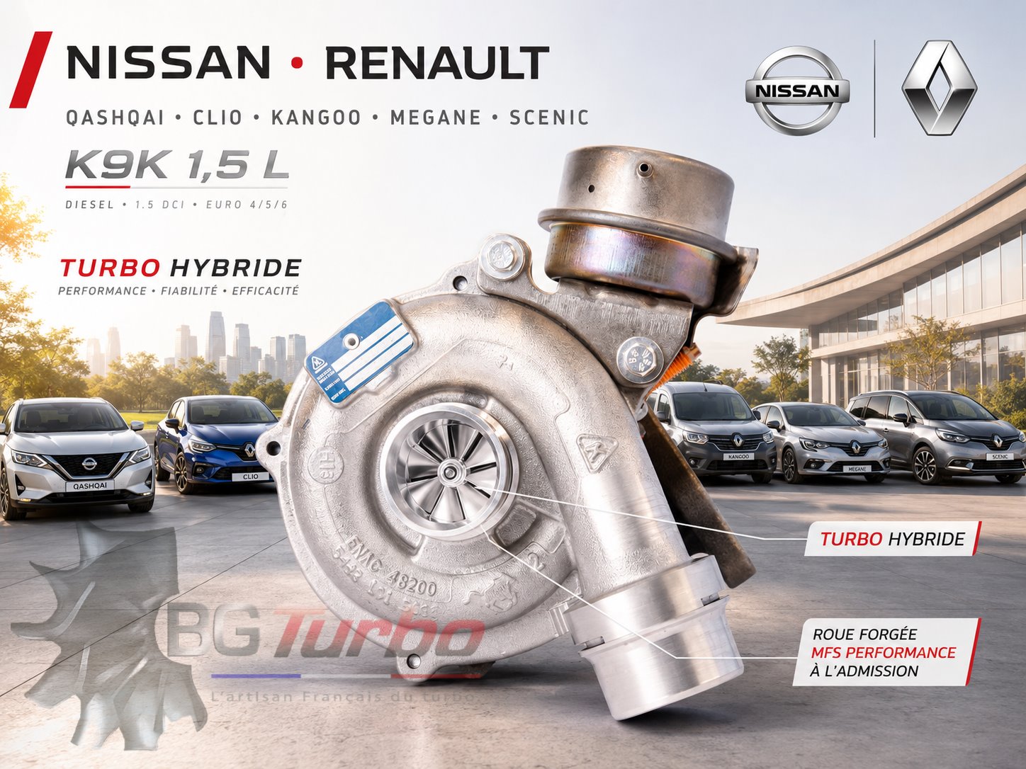 Turbo TURBO - HYBRIDE - &nbsp;NEUF OE PRÉPARÉ EN FRANCE &nbsp;- STAGE1 - BV39 - 5+5 pales - MFS PERFORMANCE 3908Diamètre admission - Ind : 31 mm / Exd : 46 mm / Angle : 37.5°

