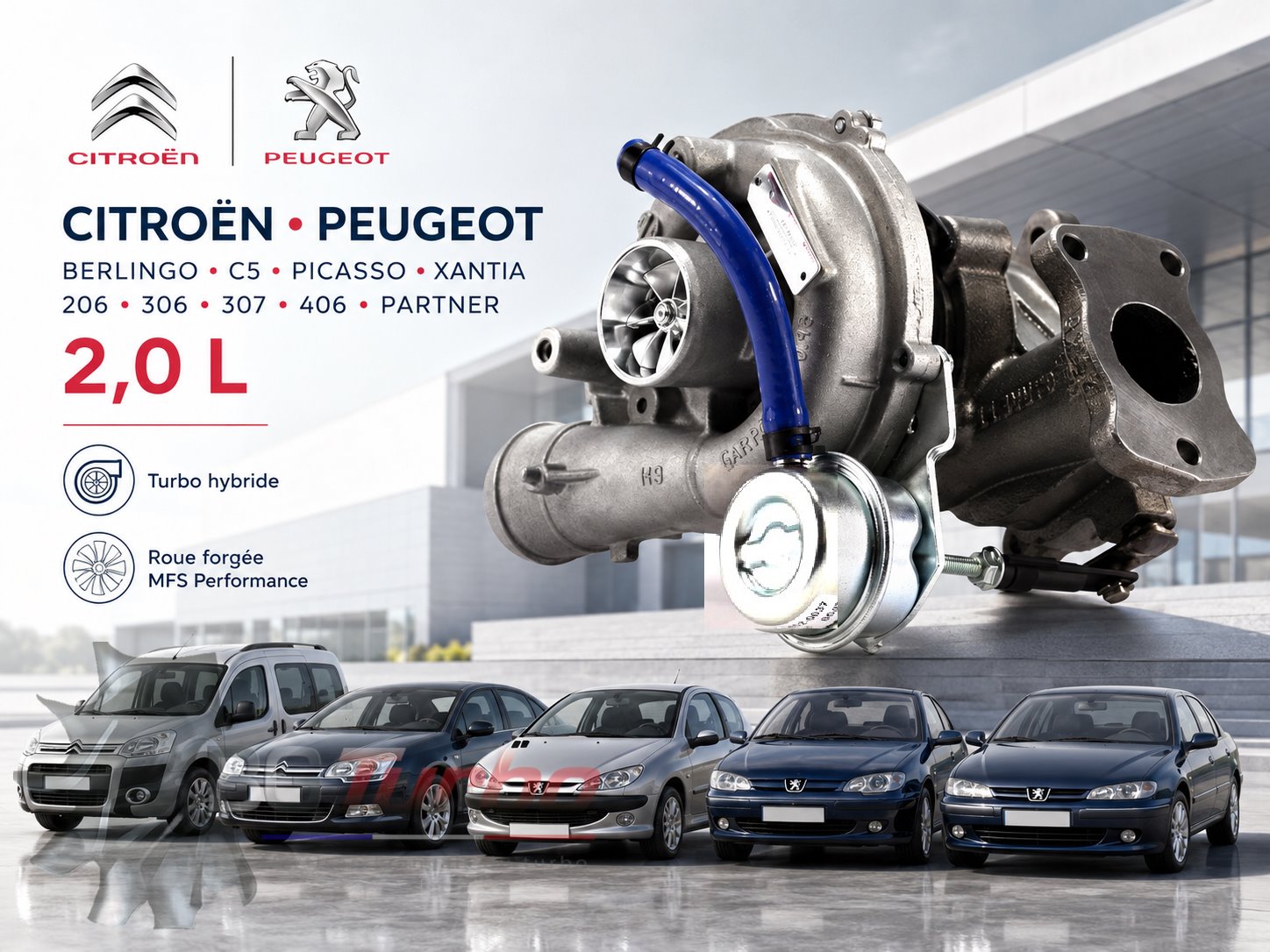 Turbo TURBO - HYBRIDE - &nbsp;NEUF OE PRÉPARÉ EN FRANCE &nbsp;- STAGE1 - 0 - 6+6 pales - MFS PERFORMANCE 1506Diamètre admission - Ind : 34,1 mm / Exd : 46,03 mm / Angle : 0°
