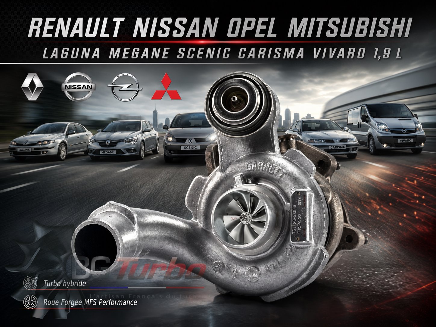 Turbo TURBO - HYBRIDE - &nbsp;NEUF OE PRÉPARÉ EN FRANCE &nbsp;- STAGE1 - GT1549S - 6+6 pales - MFS PERFORMANCE 1706Diamètre admission - Ind : 34,62 mm / Exd : 49 mm / Angle : 0°
