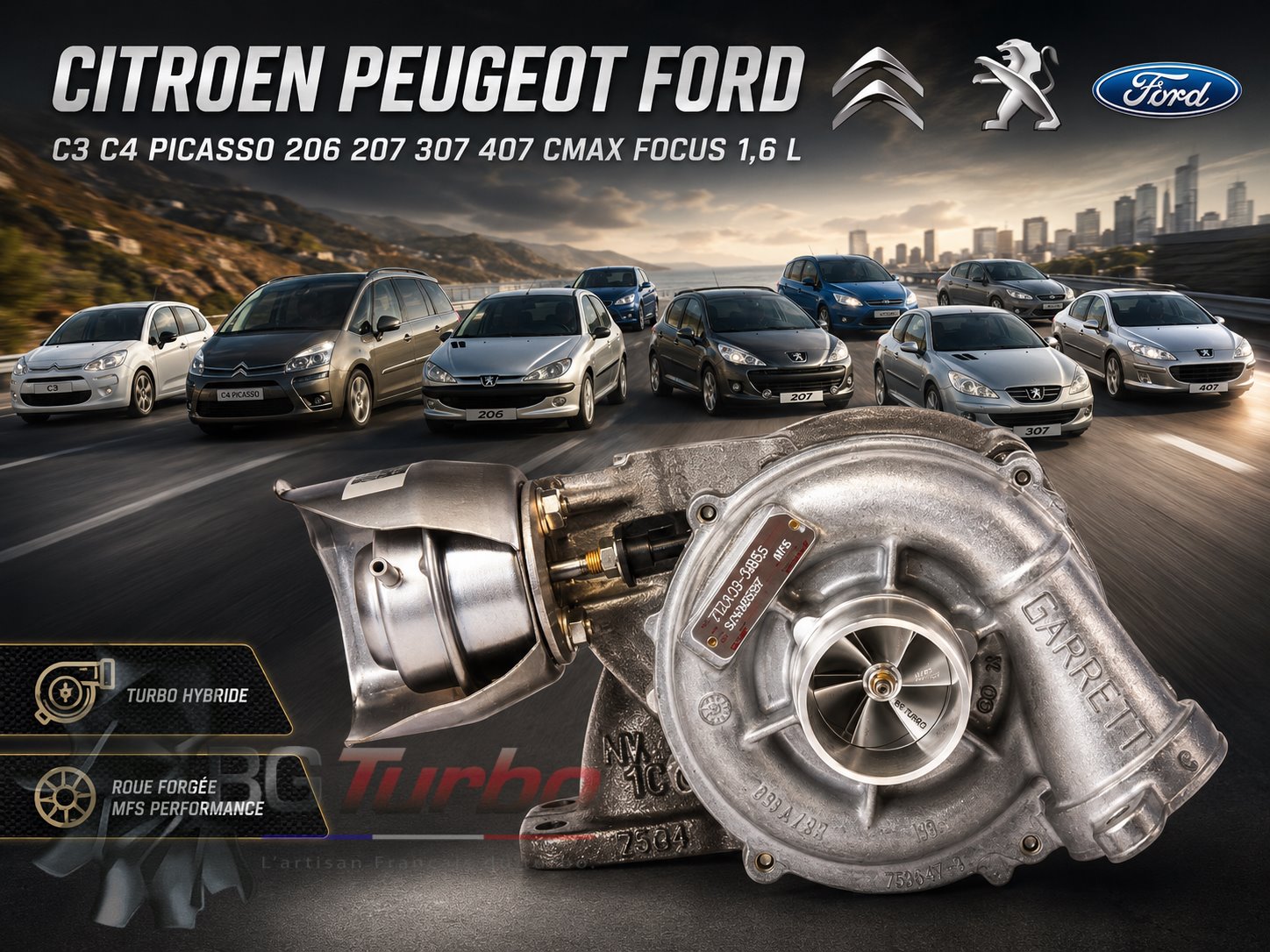 TURBO - HYBRIDE - &nbsp;E/S PRÉPARÉ EN FRANCE &nbsp;- STAGE2 - GT1544V - 6+6 pales - MFS PERFORMANCE 1423
Diamètre admission - Ind : 37,1 mm / Exd : 48 mm / Angle : 30°
