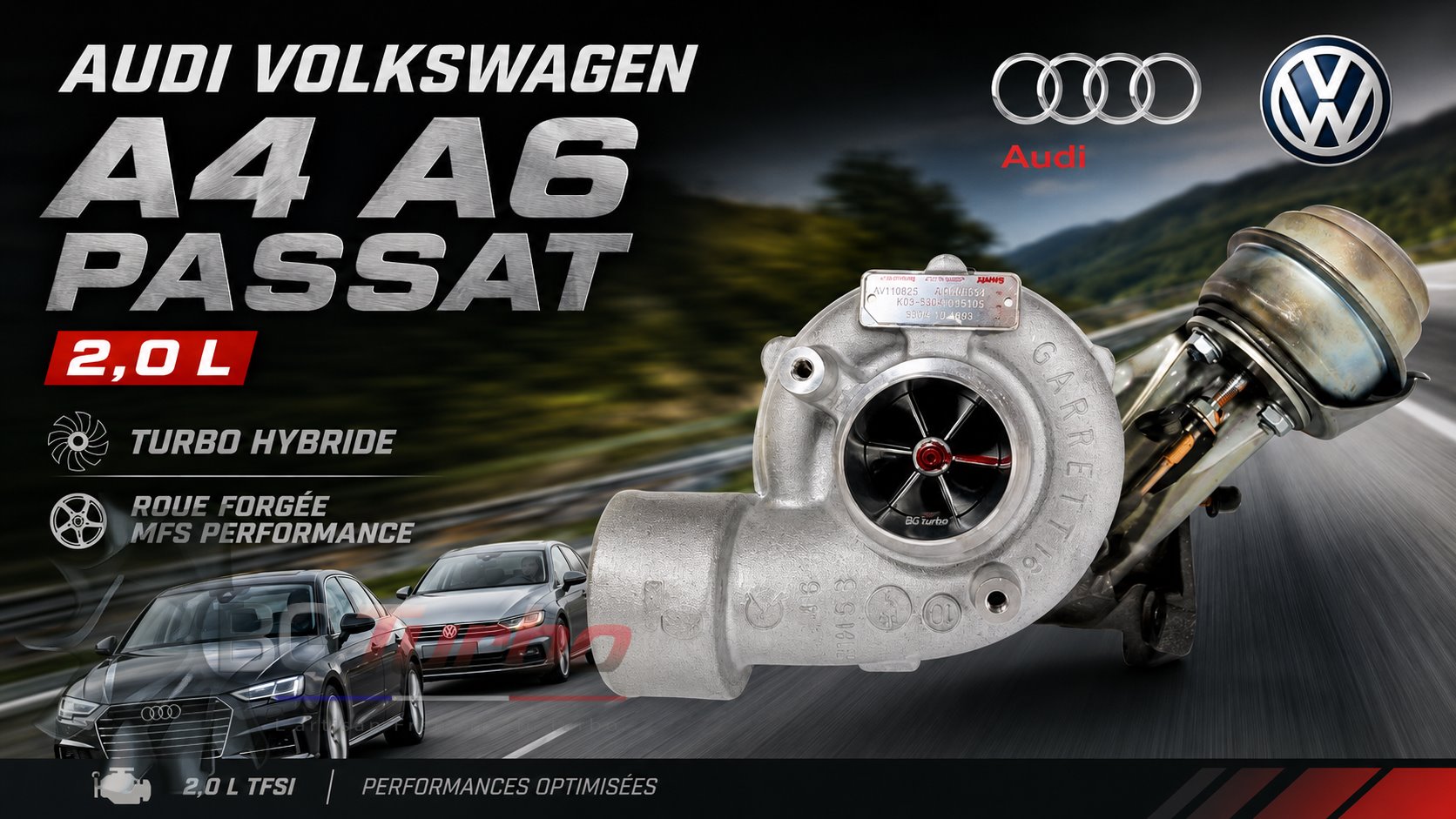Turbo TURBO - HYBRIDE - &nbsp;NEUF OE PRÉPARÉ EN FRANCE &nbsp;- STAGE1 - GT1749V (Step 2) - 6+6 pales - MFS PERFORMANCE 1730Diamètre admission - Ind : 36,39 mm / Exd : 49 mm / Angle : 30°
