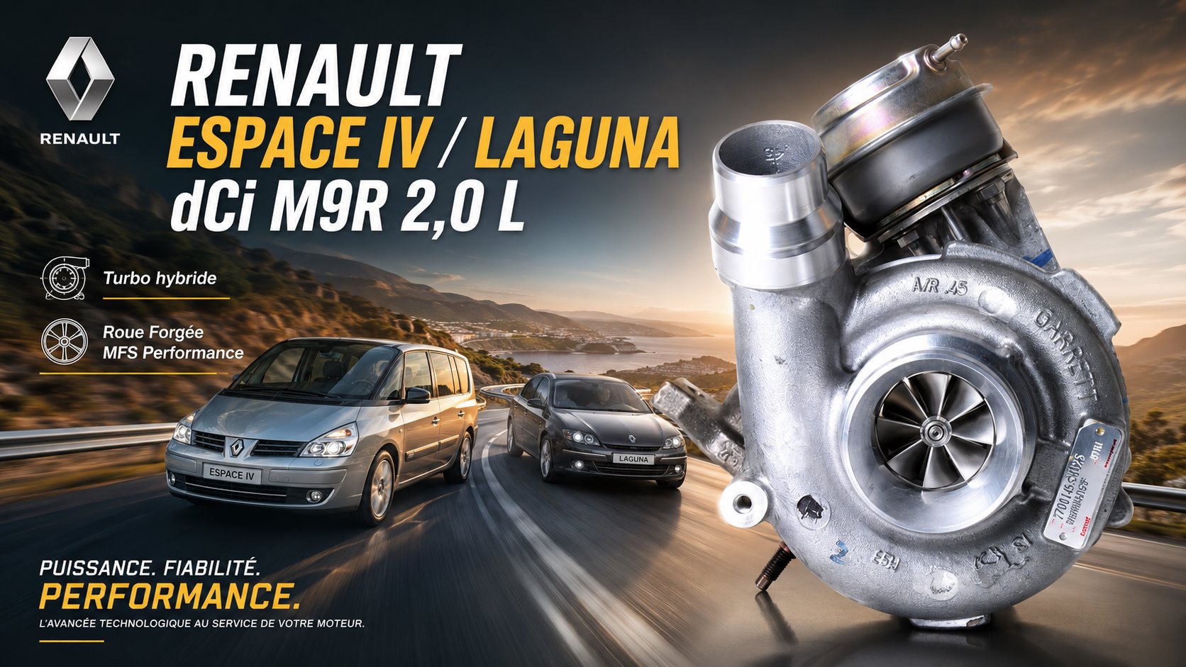 Turbo TURBO - HYBRIDE - &nbsp;NEUF OE PRÉPARÉ EN FRANCE &nbsp;- STAGE1 - 0 - 6+6 pales - MFS PERFORMANCE 1741Diamètre admission - Ind : 38 mm / Exd : 49 mm / Angle : 30°
