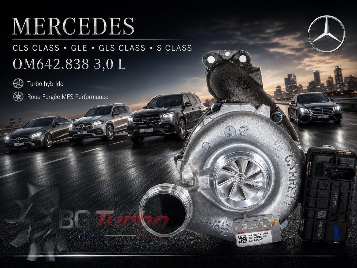 Turbo TURBO - HYBRIDE - &nbsp;NEUF OE PRÉPARÉ EN FRANCE &nbsp;- STAGE1 - 0 - 6+6 pales - MFS PERFORMANCE 2552Diamètre admission - Ind : 44,39 mm / Exd : 60,01 mm / Angle : 0°
