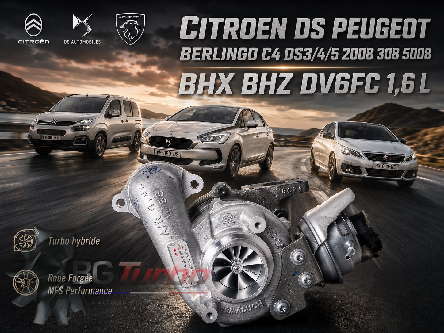 Turbo TURBO - HYBRIDE - &nbsp;NEUF OE PRÉPARÉ EN FRANCE &nbsp;- STAGE2 - 0 - 8+0 pales - MFS PERFORMANCE 1287
Diamètre admission - Ind : 32,55 mm / Exd : 44,4 mm / Angle : 30°
