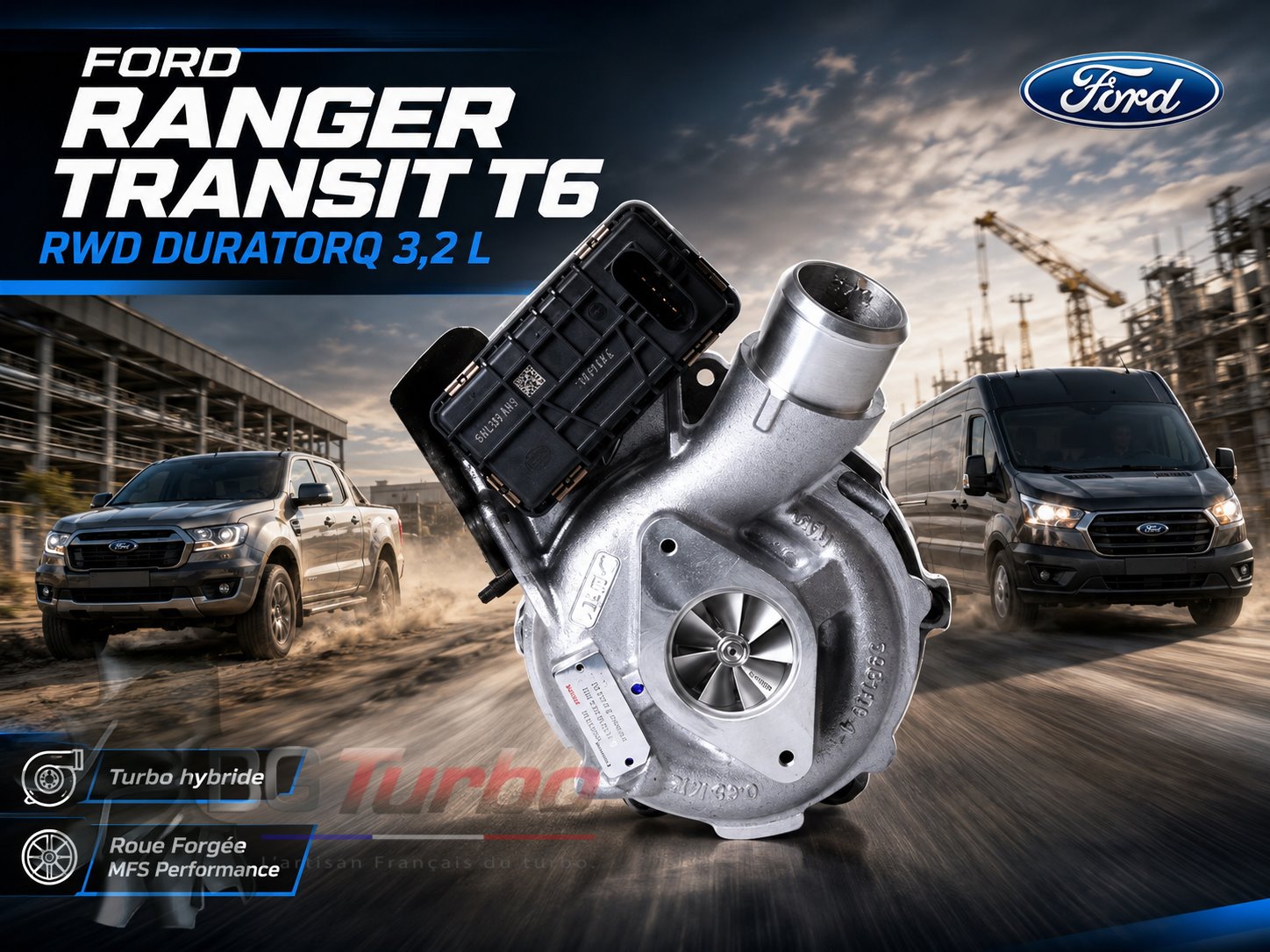 Turbo TURBO - NEUF - HYBRIDE STAGE2 - FORD RANGER PX / MAZDA BT-50 3.2L DURATORQ - 880862-5001W - GTB22V
