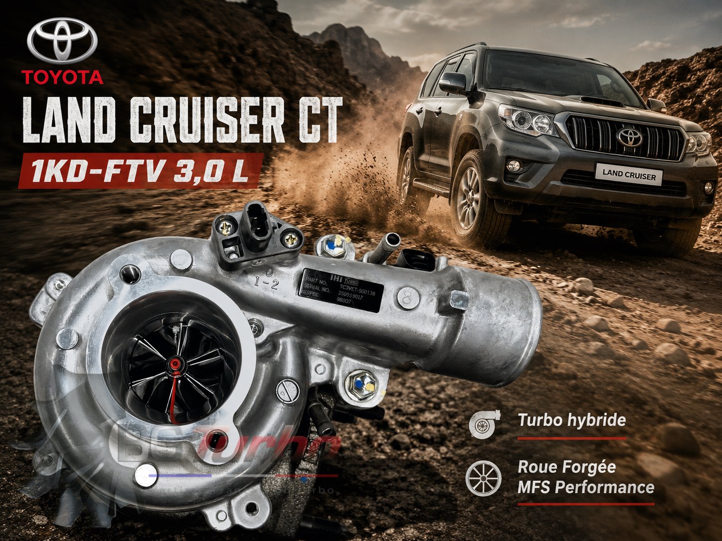 Turbo TURBO - HYBRIDE - NEUF OE PRÉPARÉ EN FRANCE - STAGE1 - CT - 6+6 pales - MFS PERFORMANCE 1061
Diamètre admission - Ind : 38,99 mm / Exd : 58,01 mm / Angle : 30°
